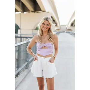 WHITE DENIM RAW HEM SHORTS