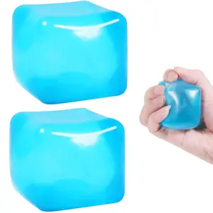 Sensory Stress Cube – High-Density Gel-Filled Ice Cube Squishy Fidget Toy for Anxiety Relief, Slow Rising, ADHD & Focus Aid, for Kids & Adults – 2.1",  Blue