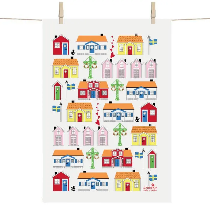 Tea Towel - Swedish Cottages by Anneko of Sweden