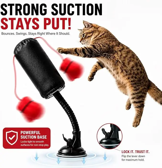 Cat Punching Bag Toy with Strong Suction Cup - Interactive Boxing Toy for Cats, Flexible Adjustable Stand, Stress Relief & Furniture Protection