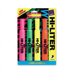 Avery 24063 Fluorescent Highlighter Chisel Tip Blue/Green/Pink/Yellow Ink 4 Pack