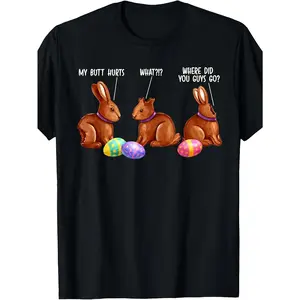 Kids' Cotton T-Shirt - Easter Day Chocolate Bunny Egg Hunt Print, Crew Neck, Short Sleeve, Regular Fit, Casual Style, Sizes 120-160 (For Boys & Girls)