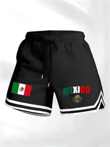 Men's Casual Patchwork Fashion Shorts, Athletic Shorts, Comfortable Daily Wear, Mexican Theme Cultural Print Design, Summer Sportswear
