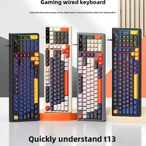 T13-Three-Color Mixed Gaming Wired Keyboard, 98-Key Simple Layout, Mixed Color Lighting Effect, Fashionable Three-Color Keycaps