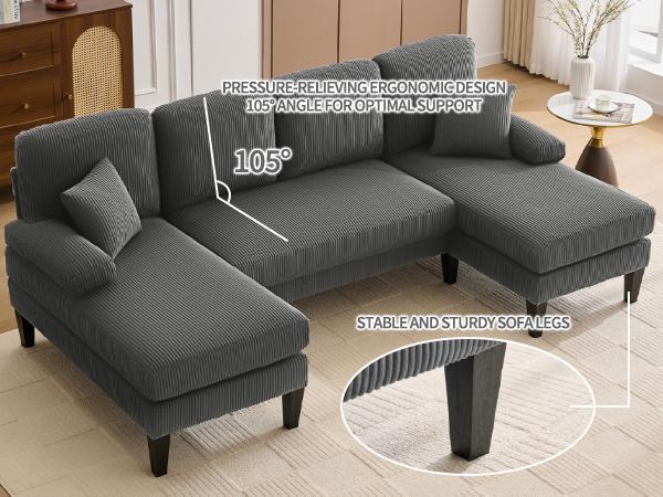 【2 Packages】98" U Shaped Couch with 18" Seat Height, Sectional Couches for Living Room, 4 Seater Couch Set with Double Chaise for Apartment, Living Room Sofas, Chenille