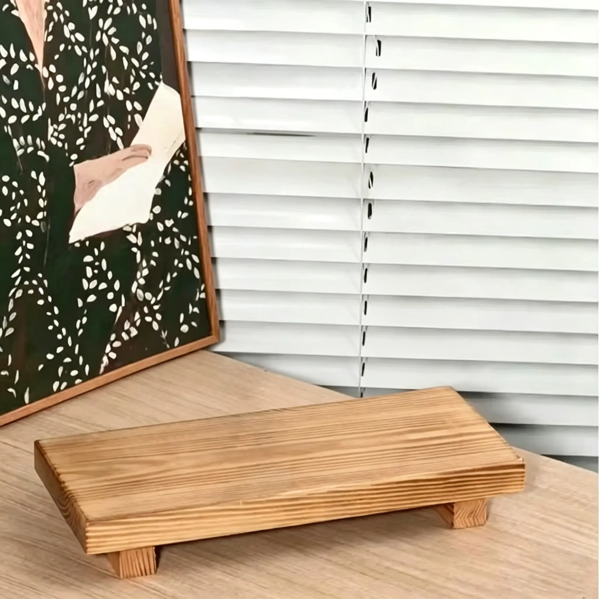 Wooden Vanity Tray for Bathroom Counter, Rustic Soap Dish Holder, Plant Vase Decorative Stand for Home Decor, Sturdy Handmade Wood Organizer Tray with Natural Pattern