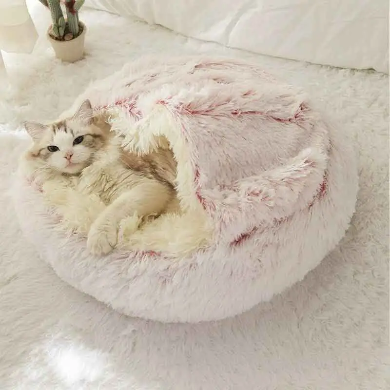 Winter Warm Pet Bed, Cat Pad Deep Sleep Half Pack and Half Closed Cat Pad Mat Dual Purpose Pet Mat Long Plush Round Pet Pad, Cat Toys, Cat Stuff