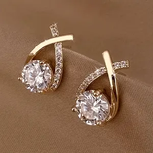 Gold & Silver Twisted Teardrop Cubic Zirconia Crystal Stud Earrings