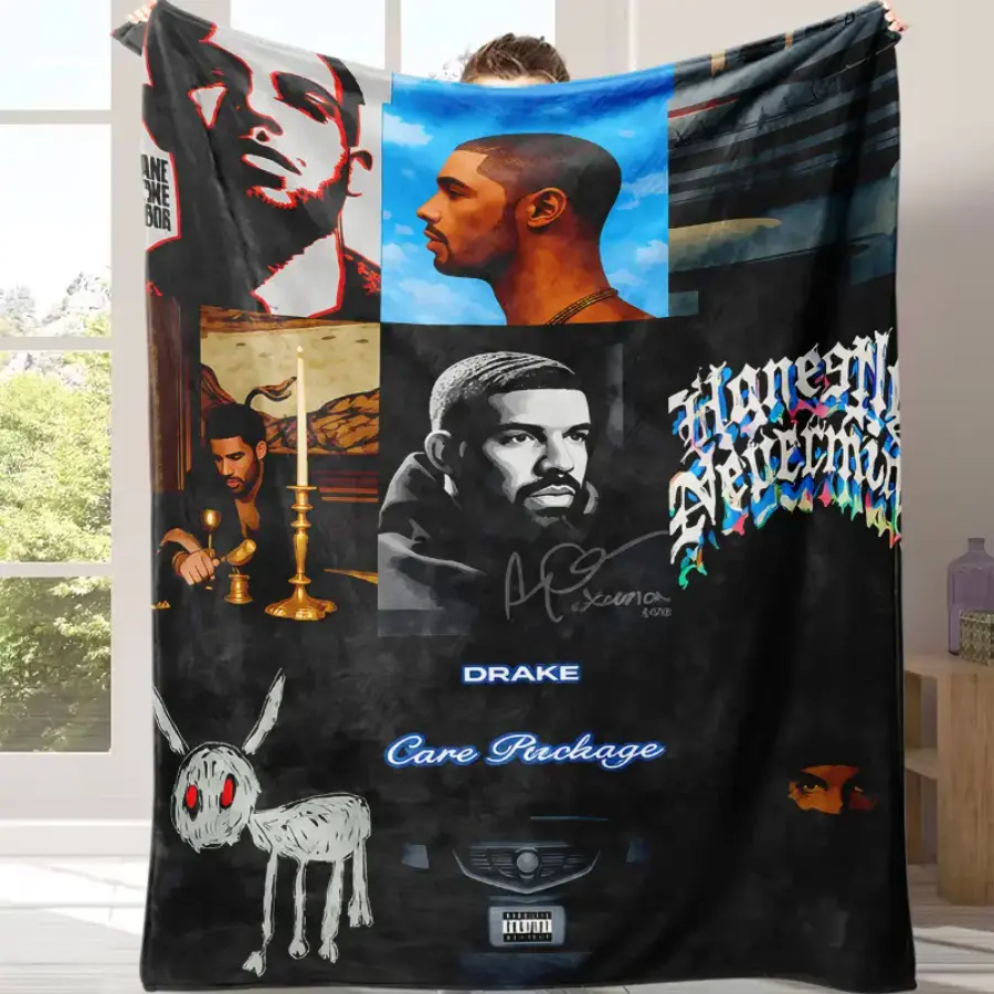 Drake Rapper Soft Flannel Throw Blanket - Cozy Aesthetic, Durable, Wrinkle Resistant, Breathable, Machine Washable Bedroom Sofa Blanket, Multi-Size, Non-Customized, Ideal for Adults, Perfect Gift for Music Fans