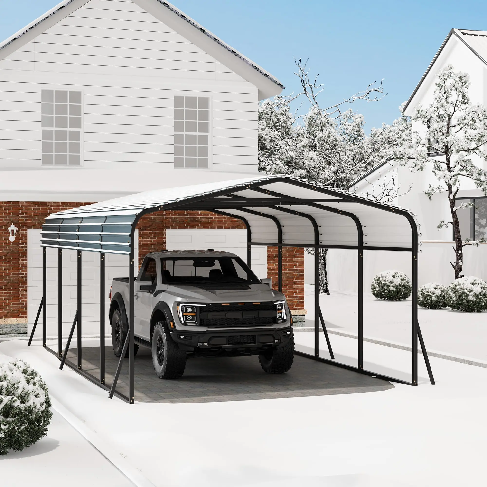 Garvee 12x20 FT Steel Carport with Galvanized Roof, Reinforced Base for All Outdoor Vehicles & Equipment