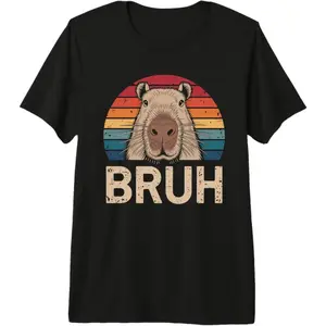 Men's funny meme featuring a capybara with the word 'BRUH' Graphic T-Shirt - 100%25 cotton Short Sleeve Crew Neck Regular Fit Casual Wear | Soft & Breathable Fabric, Durable Print, Everyday Comfort, Machine Washable