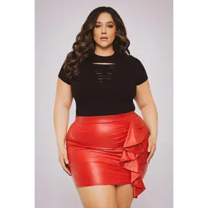 Plus Size Kady Faux Leather Mini Skirt - Red