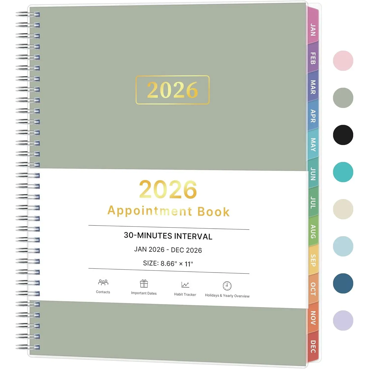 2026 Appointment Book, 30 Minutes-Hourly, Weekly & Monthly Calendar Planner 2026, Jan 2026 - Dec 2026, 8.5'' x 11'', 2026 Daily Planner with Tabs &Pocket, Flexible Cover,  for Office, , School