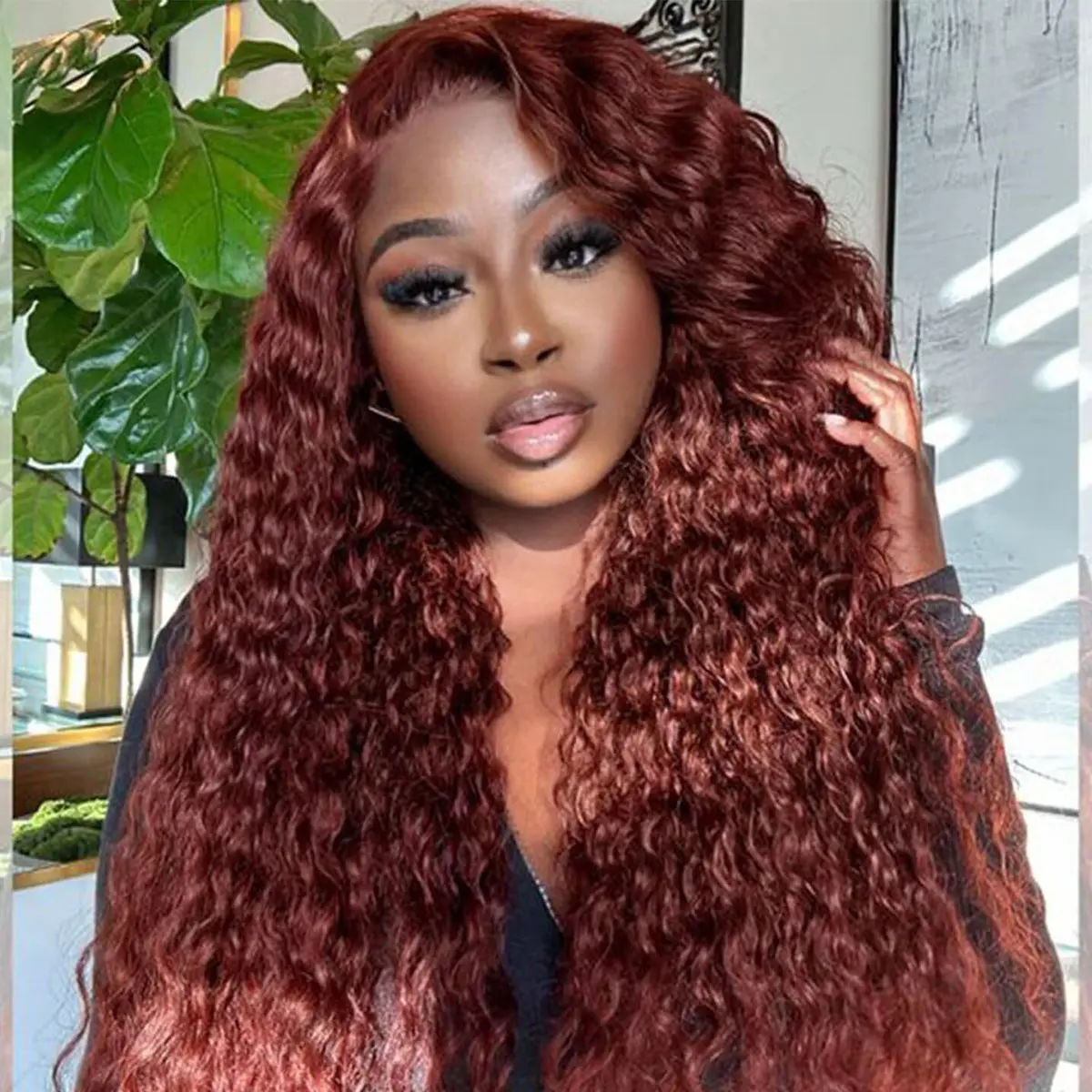 Vshow Reddish Brown Water Wave Glueless Human Hair Wigs Natural Blend Curly Hair Wigs For Women Pre Plucked Natural Hairline 10x6 Pre Cut Lace Wigs