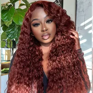 Vshow Reddish Brown Water Wave Glueless Human Hair Wigs Natural Blend Curly Hair Wigs For Women Pre Plucked Natural Hairline 10x6 Pre Cut Lace Wigs