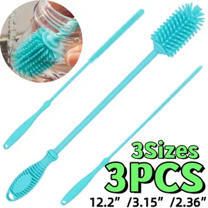 3PCS/3Sizes Silicone Bottle Brush and Straw Cleaner Brush Set | (12.2”/3.15”/2.36”)Water Bottle Cleaner for Hydro Flasks, Tumblers, Glassware, Vases and Narrow Neck Containers - Home Improvement.