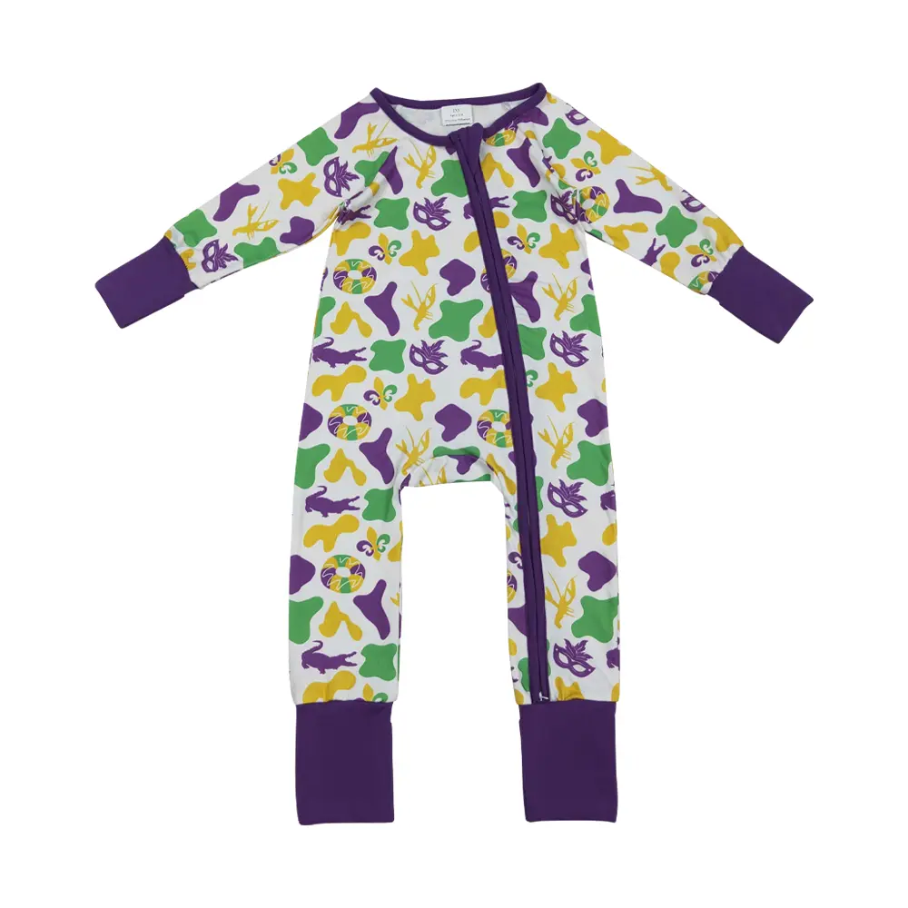Girls' Snug-Fit Long-Sleeve Purple Sleepwear Sleeper - Mardi Gras Celebration Design, Cozy Baby-Toddler Kids' Clothes