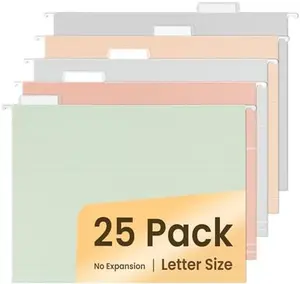 25 Count Hanging File Folders, Pastel Colors, Hanging File Folders Letter Size, Hanging Folders with 1/5-cut Tabs, Designed for Bulky Files, Filing Cabinets, Medical Charts