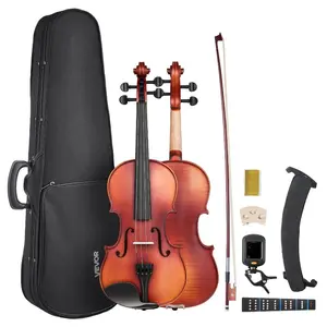 VEVOR Violin 4/4 Full Size for Adults, Violin Fiddle Set for Beginners Student with Hard Case, Rosin, Bow, Shoulder Rest, Bridge, Extra Strings, Professional Solidwood Instrument (Matte Brown Patterned)