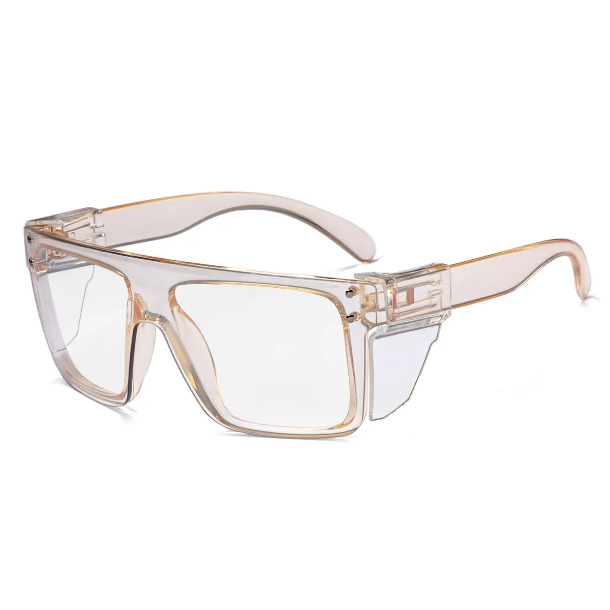 Champagne Photochromic Anti-Blue Light UV400 Auto-Darkening Clear to Smoke Lens Transitional ANSI Z87.1 Safety Sunglasses with Removable Side Shields 142x156mm
