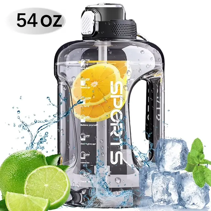 2pc Large capacity water bottle | Leak proof sports water bottle, suitable for gym and outdoor use | Insulated summer fitness water bottle with straw | Fashionable large belly cup, suitable for men and women- heat-resistant portable refilling water bottle
