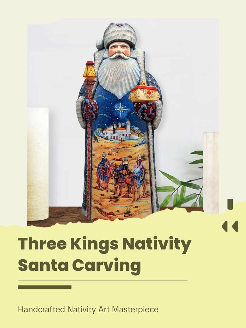 Flight into Egypt Three Kings Santa Hand-Painted WOODCARVED Masterpiece by G. DeBrekht - Nativity Holiday Decor - 215621