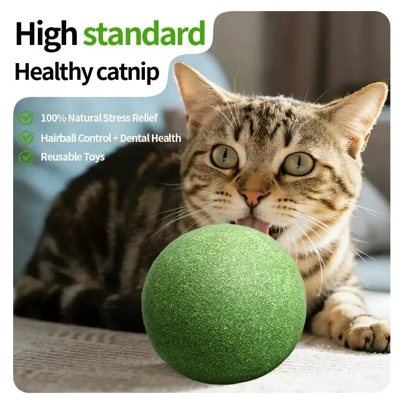 Catnip Ball Toys, 10cm Catnip Ball Toy, Lickable Roller Cat Treat Ball, Edible Refillable Catnip Toy for Cats, Teeth Cleaning Dental Cat Toy for Indoor Cats