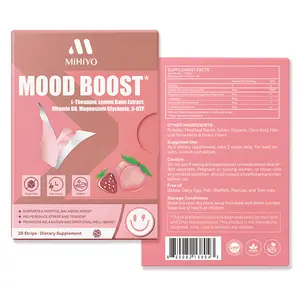 MIHIYO Mood Boost Strips - Natural 5-HTP & L-Theanine for Stress Relief - Fast-Acting Strawberry Peach Relaxation Strips - Non-GMO & Sugar-Free (20ct)