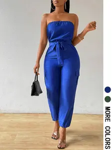 Women's Solid   Belted  Tube Jumpsuit, Casual  Jumpsuit for Summer, Women's Jumpsuit for Daily Wear