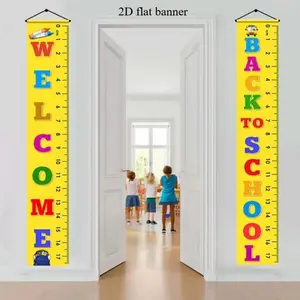 2D flat banner 1 piece Welcome Back to School Banner - First Day of School Banner for Hanging, Back to School Party Decorations Porch Sign Banner, Cute School Classroom Office Décor Supplies Photo Prop Decorations