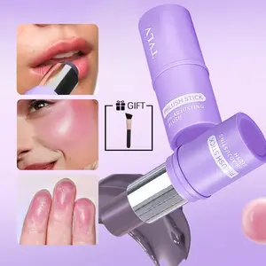 Temperature Change Cream Blush Stick, Multi-Use Blush & Tinted Lip Balm, Buildable Cream Texture, Easy to Blend, Smooth, Highlight & Contour for Cheeks Nose, with Makeup Brush