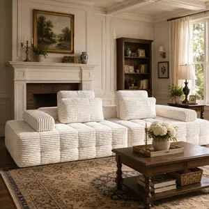 【2 Packages Shipping】114  Sectional Cloud Couch with Chaise Modular Deep Seating Sofa, Premium High-Density Foam & Plush Corduroy, Upholstered Soft Couch, Modern Living Room Furniture Durable Comfortable Design, No Assembly Required