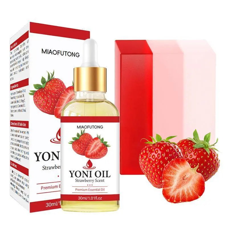 2counts Strawberry Private Essential Oil and Soap Set, Bath Cleansing and Care Essence for Personal Hygiene, Nourishing Skin Treatment, Intimate Oil, Yoni Oil
