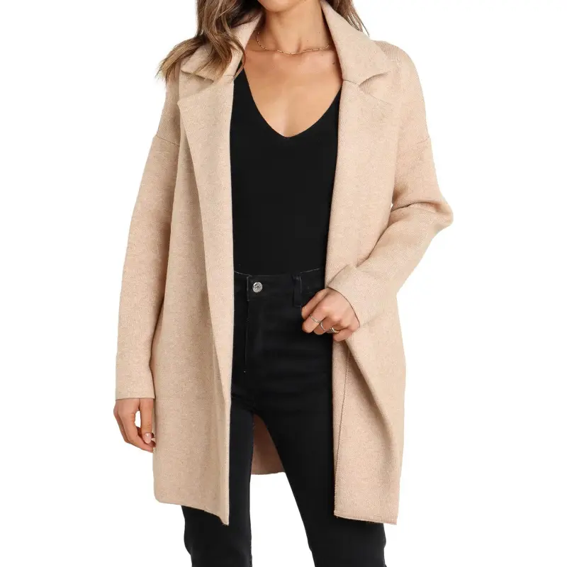Famulily Cozy Coatigan for Women Casual Lapel Long Sleeve Midi Long Blazer Coat with Pockets