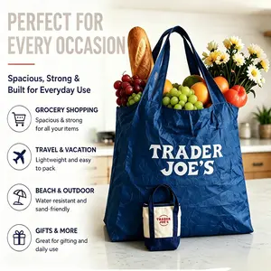 3pcs-1pc-Foldable Reusable Grocery Bag with Mini Tote Organizer Pouch, Lightweight Shopping Bag for Women, Portable Eco Tote with Small Canvas Insert for Travel, Storage and Daily Use