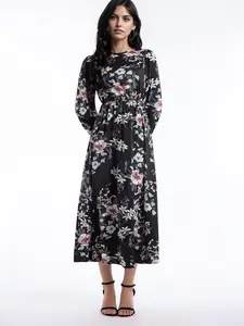 Women's Floral Print Woven Peter Pan Collar Dress, Elegant Fashion Casual Back Zipper Long Dress for Daily Outdoor Wear, Women Dress for Summer