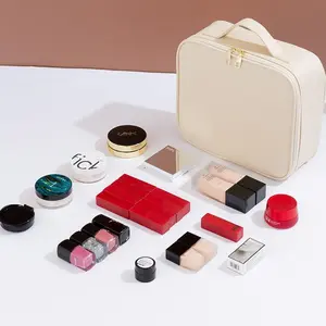 Portable cosmetic bag, makeup mirror + waterproof cosmetic box, tool compartment, perfect for travel and home use, Christmas/Valentine's Day gift for her