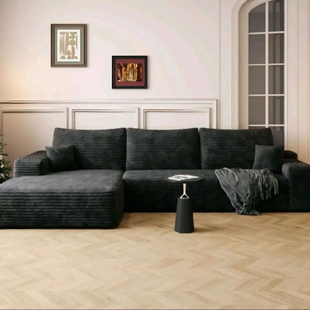 107" L Shaped Corduroy Cloud Couches with Chaise Comfy Sectional Boneless Sofas