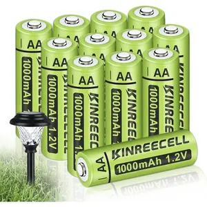 Rechargeable AA Ni-MH Solar Batteries High Capacity 1.2V Pre-Charged for Outdoor Solar Lights 1000mAh 12pack