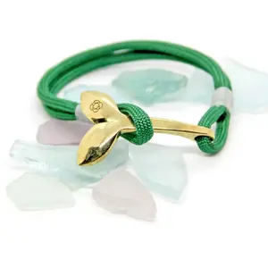 Green Nautical Whale Tail Bracelet Brass