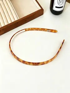 Vintage Elegant Leopard Print Acetate Hairband with Teeth Anti-Slip Headband, Suitable for Daily Outing and Facial Care Use