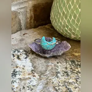 Silver Moon Turquoise Wire Wrapped Cuff Bracelet