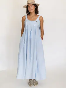 Yaisa One Size linen XS-1XL Women's Casual Maxi Dress with Pockets Plain Design Summer Wear Comfortable Fit Ideal for Daily Wear Maxi Length Versatile