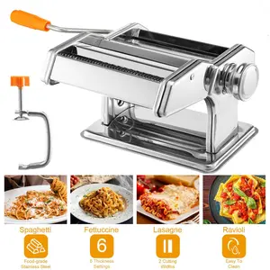 Pasta Maker Machine 180 Roller 9 Adjustable Thickness Settings 2-in-1 Noodles Maker for Spaghetti Fettuccini Lasagna or Dumpling Skin Silver Food-grade Stainless Steel Easy To Clean