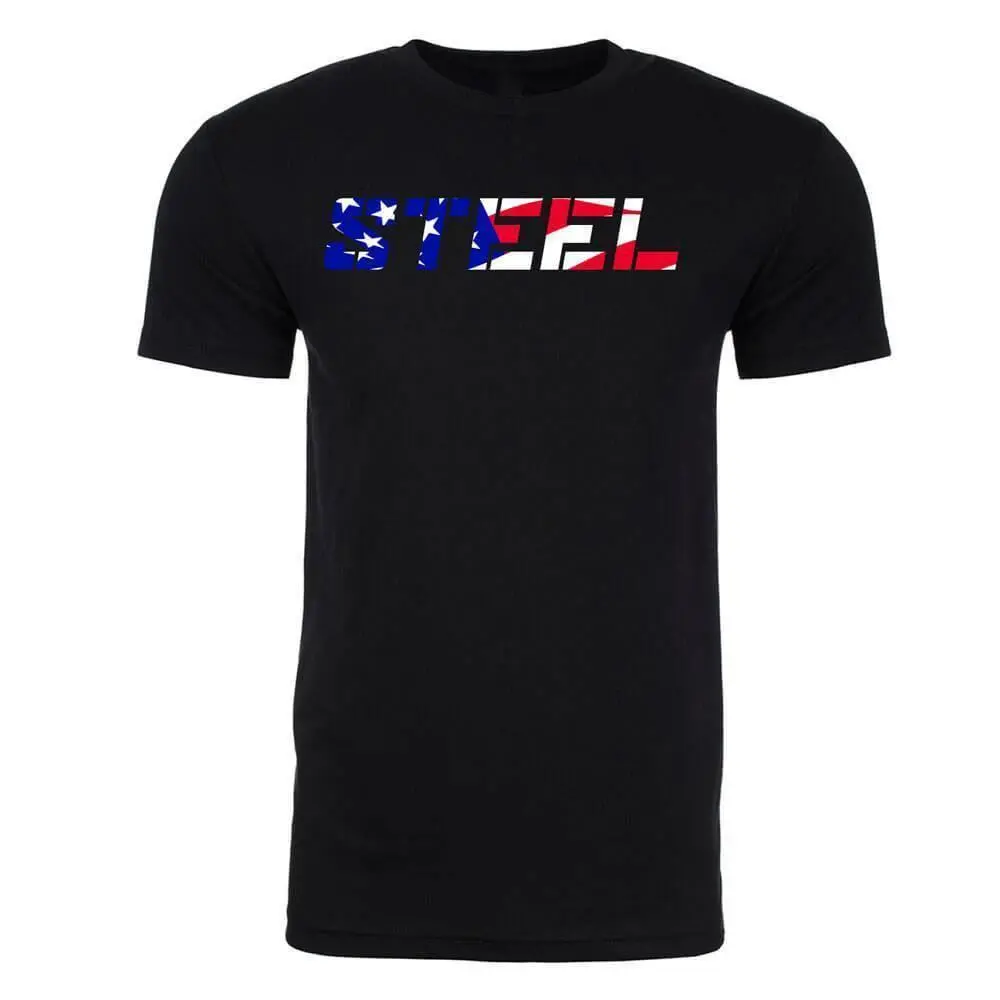 STEEL USA Flag Black Performance T-Shirt