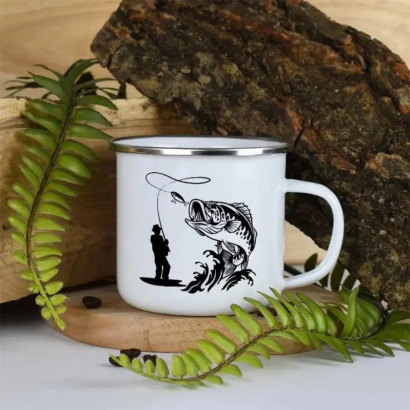 1pc 12-Ounce Enamel Mug Climbing Mug, Portable Outdoor Travel Coffee Cup, Hiking And Outdoor Adventure, Camping Additions, Gifts for Friends And Family, Fishing Enthusiasts, Outdoor Exploration, Hiking Passion, Coffee Mug For Climbers, Beverage Mug