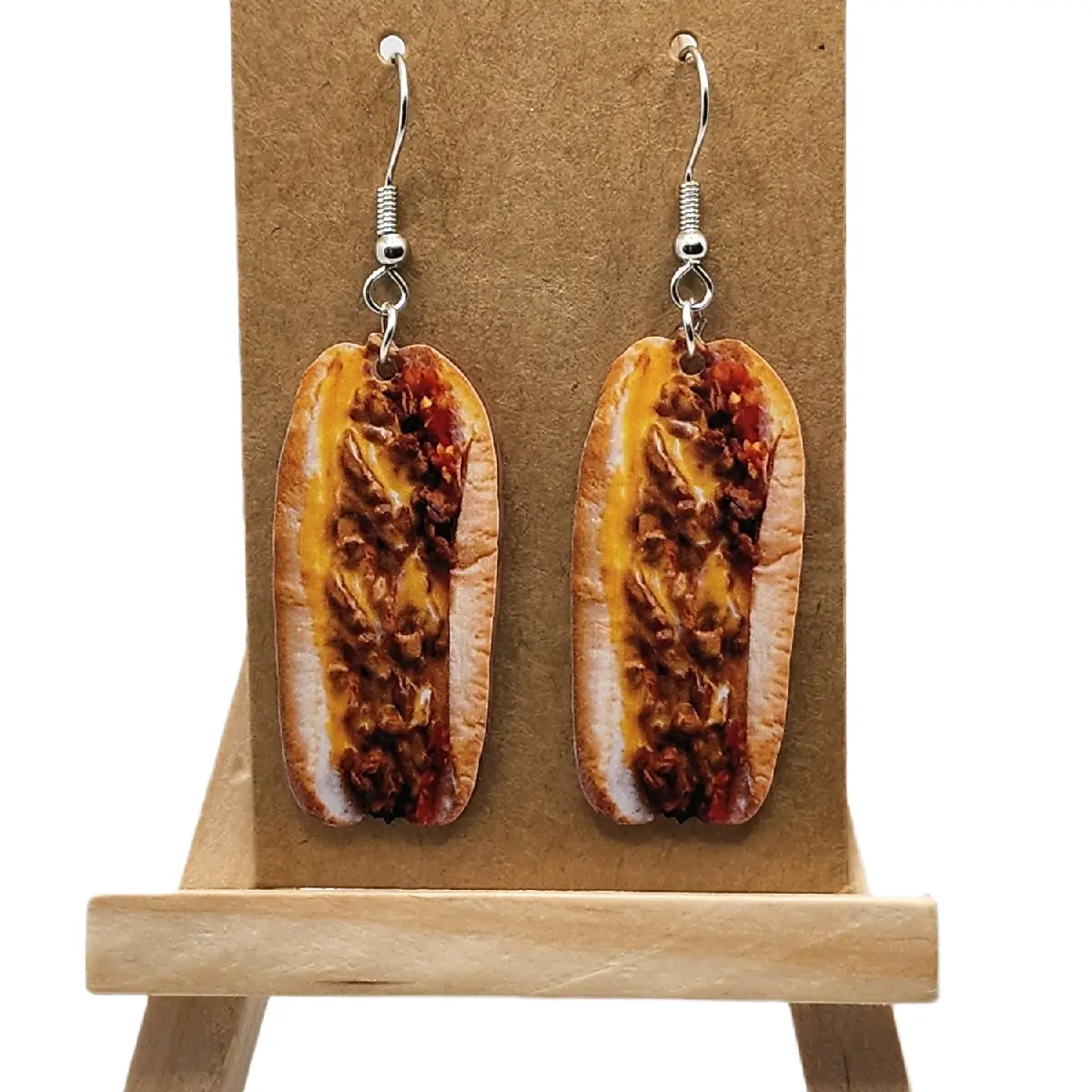 Realistic Plastic Chili Dog Hook Earrings - Lightweight, Comfortable, Unique Eye-Catching Fashion Costume Jewelry Accessories, Ideal for Gifting & Casual Occasions