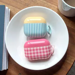 Pink Checkered & Blue Stripe Cases Airpods / Airpods Pro / Airpods Max Cases Cute Gift Idea Unisex Airpod case