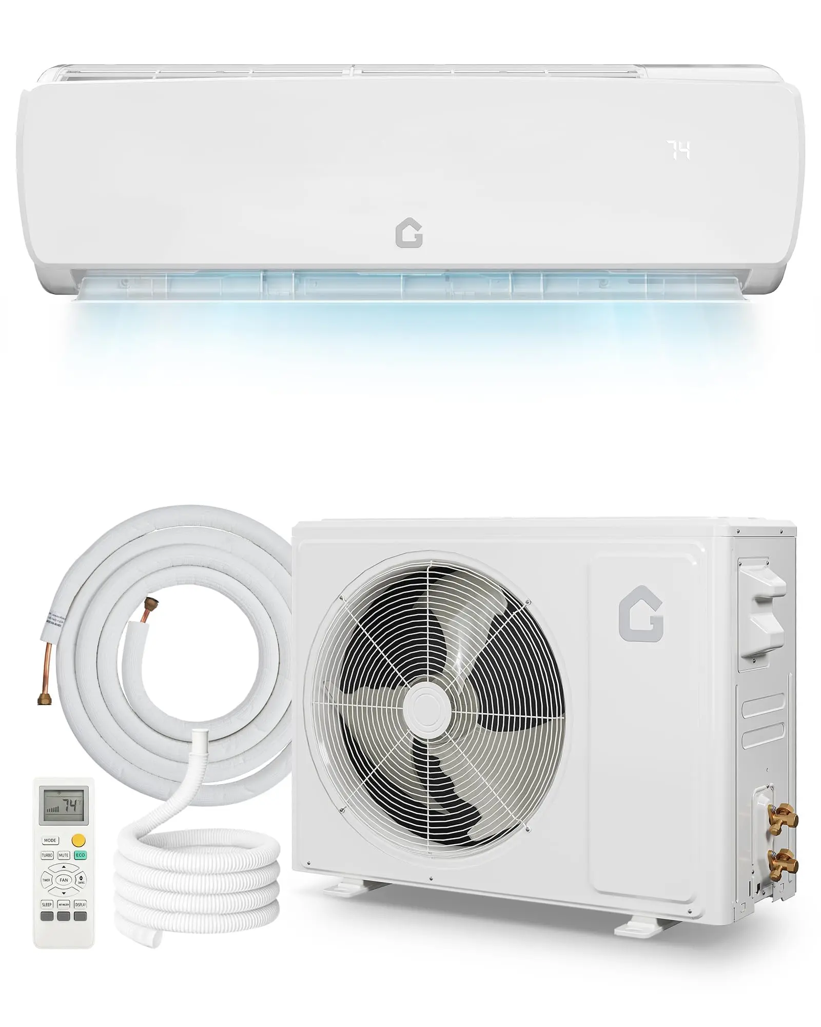 Garvee 9000 BTU Mini Split AC w/Remote Control19 SEER2 Cools Up to 450 Sq. Ft,Ductless Inverter Mini Split System w/0.75 Ton Heat Pump Pre-Charged & Installation Kit, Ultra-Quiet