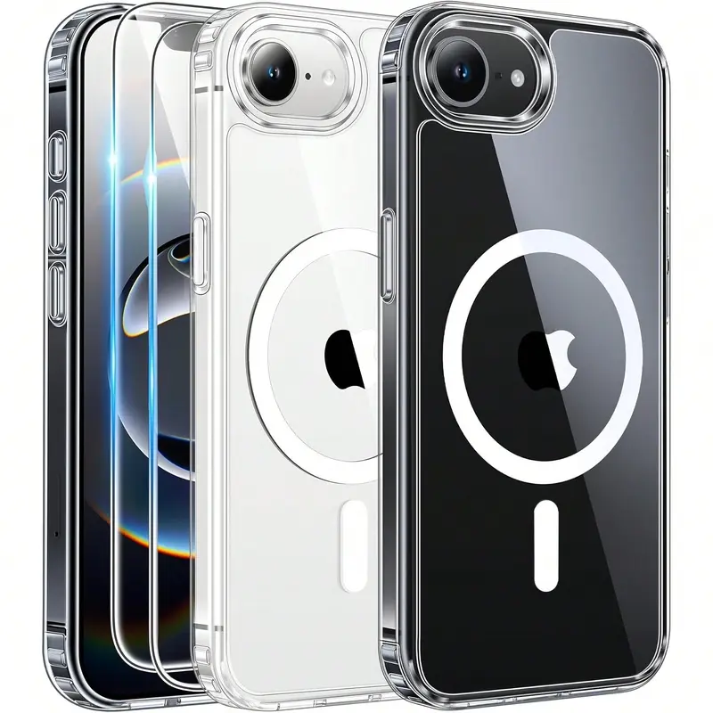 Clear Magnetic Hybrid Phone Case with 2 Clear Screen Protectors - Anti-Yellowing Shockproof TPU+PC Protective Shell, Wireless Charging & Magsafe Compatible, Fits iPhone 17E/16E/18 Pro Max/18 Pro/17/16/15/14/13/12/11